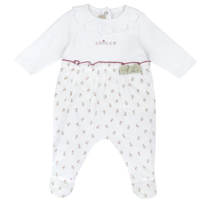 Girls White Self Design Back Opening Babysuit