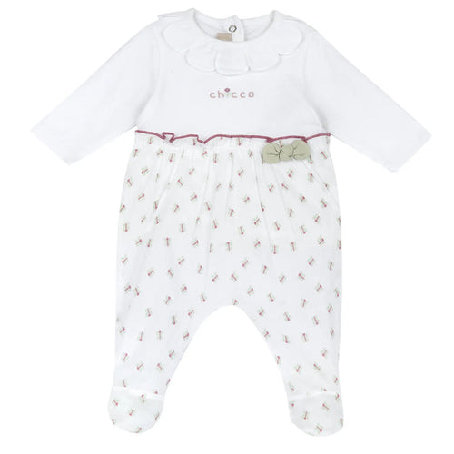 Girls White Self Design Back Opening Babysuit