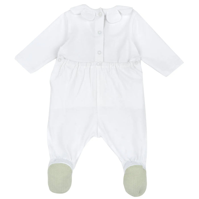 Girls White Self Design Back Opening Babysuit
