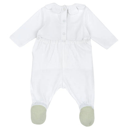 Girls White Self Design Back Opening Babysuit