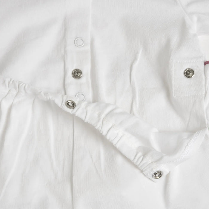 Girls White Self Design Back Opening Babysuit