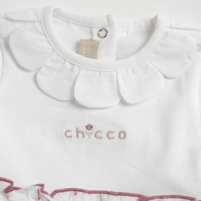 Girls White Self Design Back Opening Babysuit