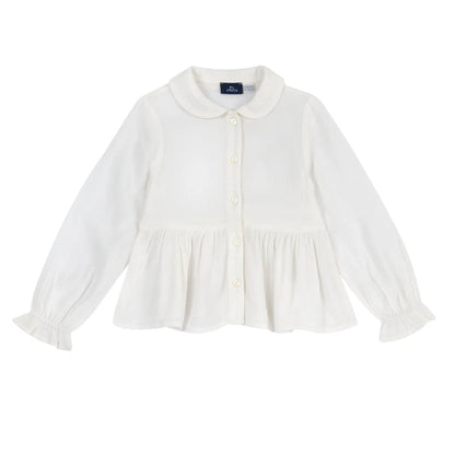 Girls White Solid Long Sleeve Top
