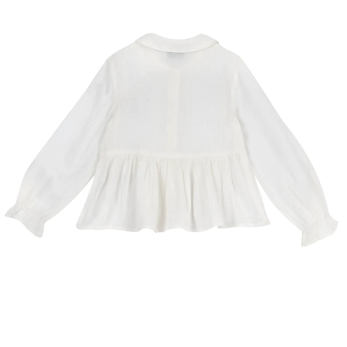 Girls White Solid Long Sleeve Top