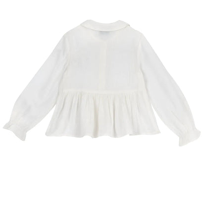 Girls White Solid Long Sleeve Top