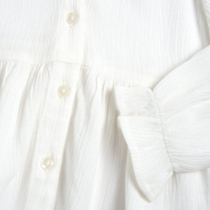 Girls White Solid Long Sleeve Top