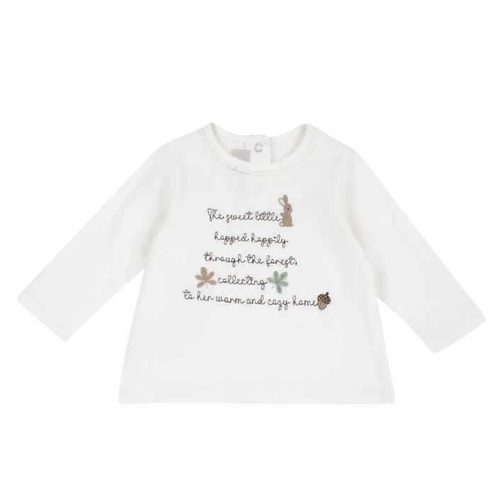 Girls White Typography Embroidered Long Sleeve T-shirt