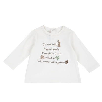 Girls White Typography Embroidered Long Sleeve T-shirt