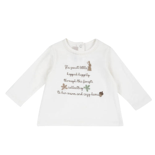 Girls White Typography Embroidered Long Sleeve T-shirt