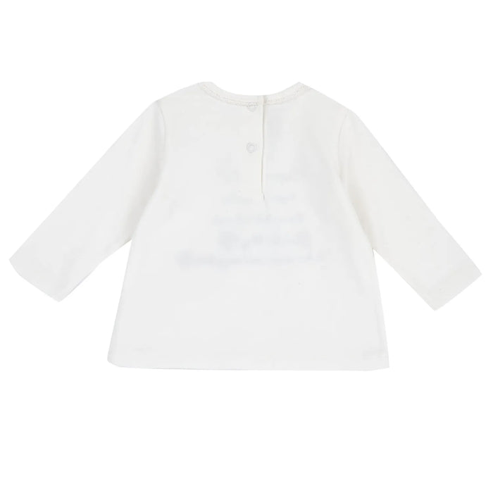 Girls White Typography Embroidered Long Sleeve T-shirt
