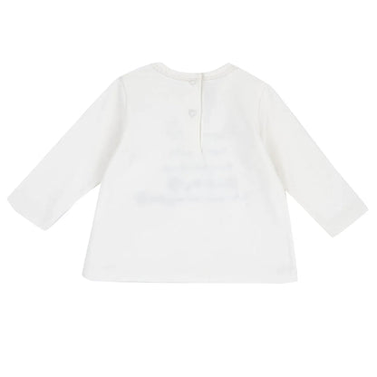 Girls White Typography Embroidered Long Sleeve T-shirt