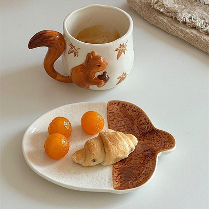 Hand-pinching Three-dimensional Squirrel Hand-painted Maple Leaf Household Ceramic Coffee Set 🇨🇳