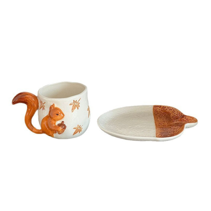 Hand-pinching Three-dimensional Squirrel Hand-painted Maple Leaf Household Ceramic Coffee Set 🇨🇳