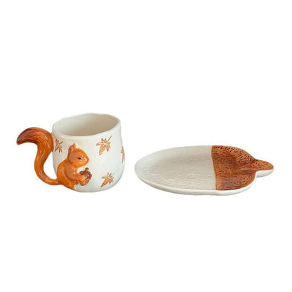 Hand-pinching Three-dimensional Squirrel Hand-painted Maple Leaf Household Ceramic Coffee Set 🇨🇳