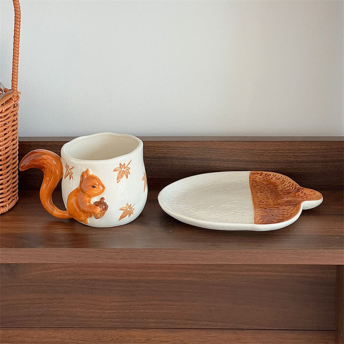 Hand-pinching Three-dimensional Squirrel Hand-painted Maple Leaf Household Ceramic Coffee Set 🇨🇳