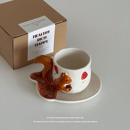 Hand-pinching Three-dimensional Squirrel Hand-painted Maple Leaf Household Ceramic Coffee Set 🇨🇳