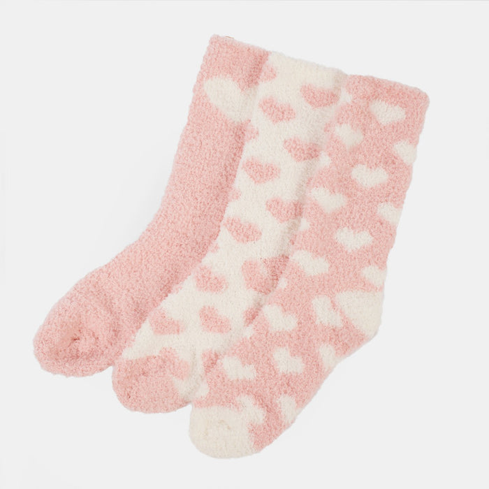 Heart Fluffy Fleece Socks, Blush - 3 Pack 🇬🇧