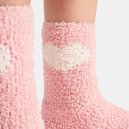 Heart Fluffy Fleece Socks, Blush - 3 Pack 🇬🇧