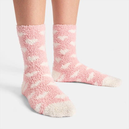 Heart Fluffy Fleece Socks, Blush - 3 Pack 🇬🇧