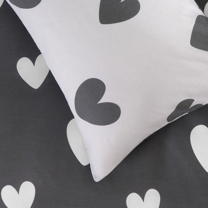 Heart Print Duvet Cover Set - Charcoal 🇬🇧
