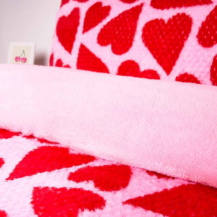 Heart Print Waffle Fleece Duvet Cover Set - Pink/Red 🇬🇧