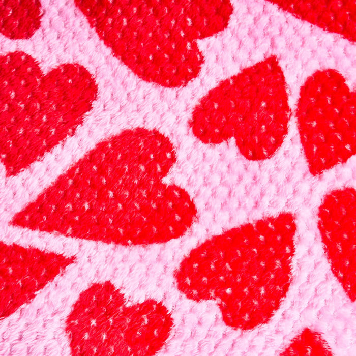 Heart Print Waffle Fleece Duvet Cover Set - Pink/Red 🇬🇧