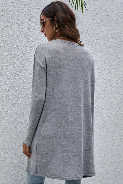 High Rise Solid Color Open Front Lightweight Cardigan 🇺🇸