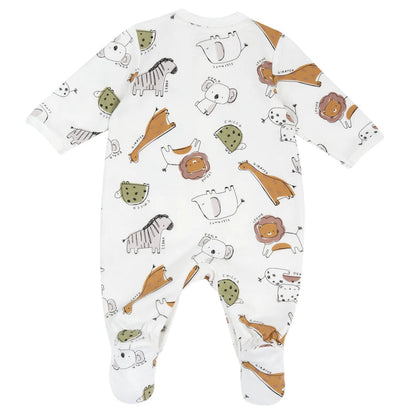 Infants White Animal Printed Leg Opening Babysuit