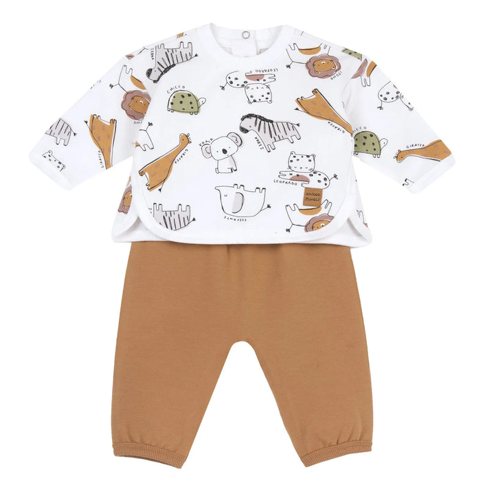 Infants White Animal Printed Sweatshirt with Joggers