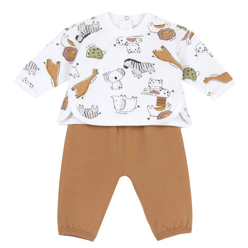 Infants White Animal Printed Sweatshirt with Joggers