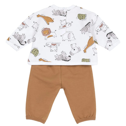 Infants White Animal Printed Sweatshirt with Joggers