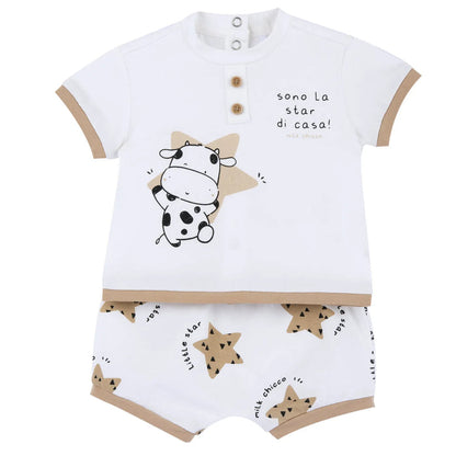 Infants White Animal Printed T-Shirt with Shorts