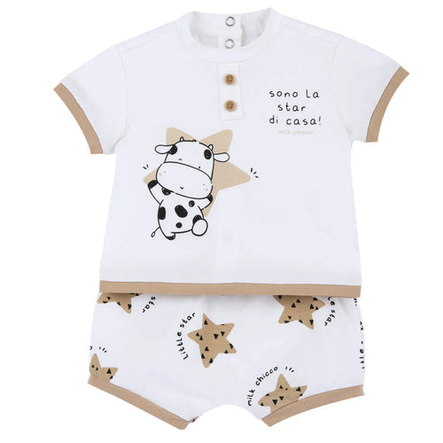 Infants White Animal Printed T-Shirt with Shorts