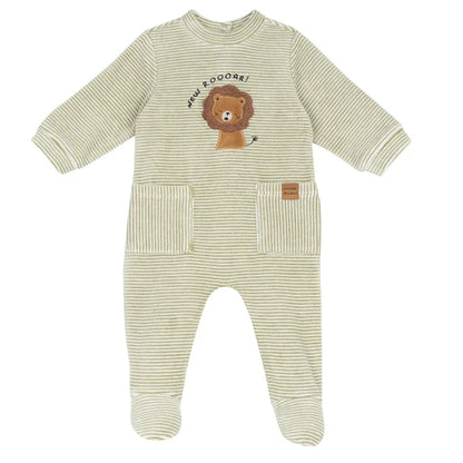 Infants White & Green Embroidered Nappy Opening Babysuit