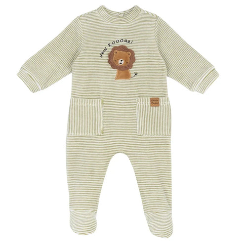 Infants White & Green Embroidered Nappy Opening Babysuit