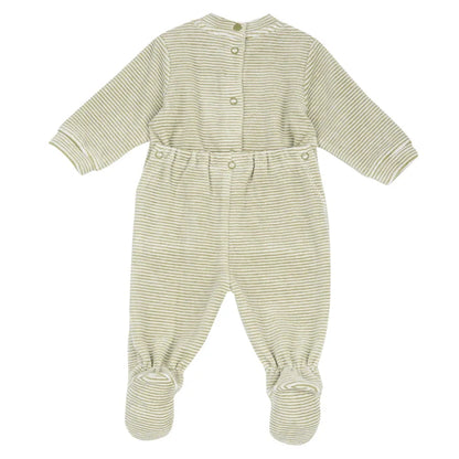 Infants White & Green Embroidered Nappy Opening Babysuit