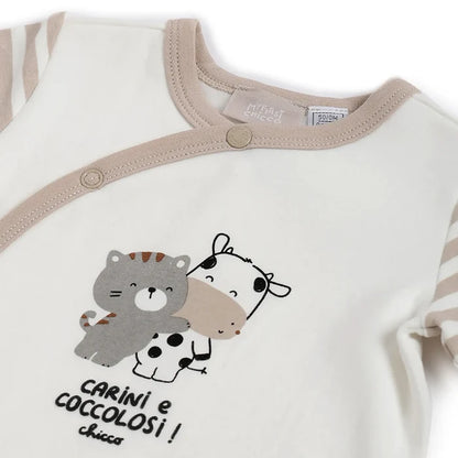 Infants White Printed Front Opening Babysuit
