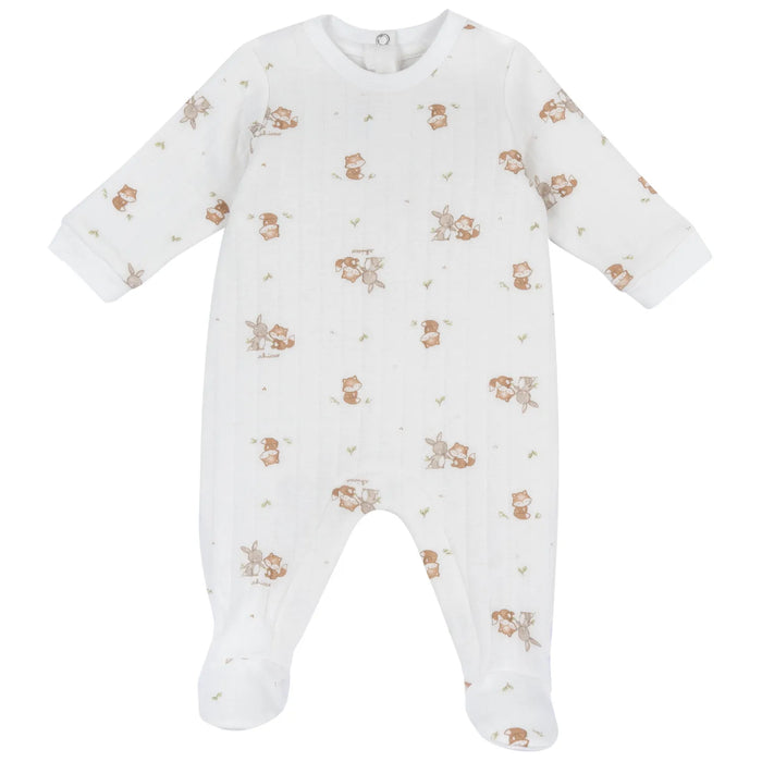 Infants White Printed Leg Opening Babysuit