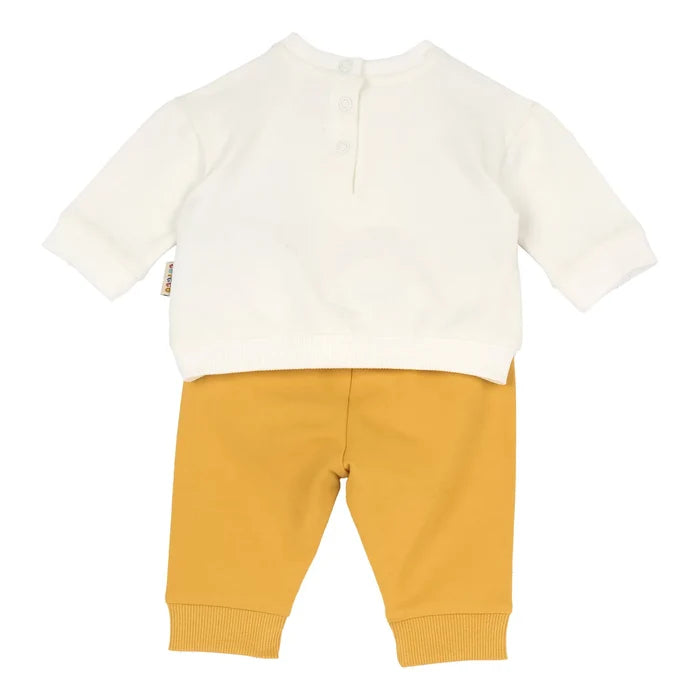 Infants White & Yellow Printed Sweatshirt with Long Trouser