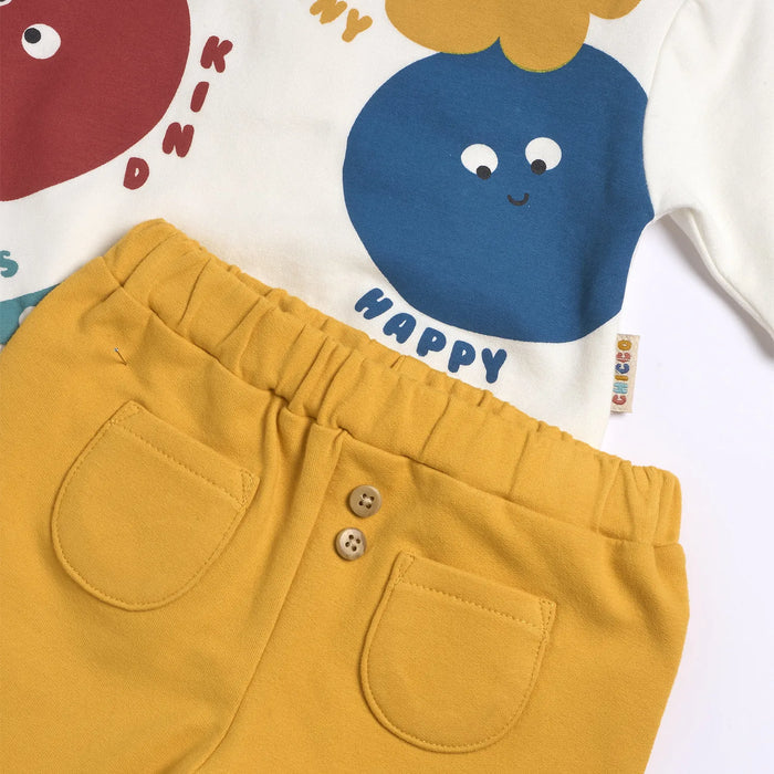Infants White & Yellow Printed Sweatshirt with Long Trouser