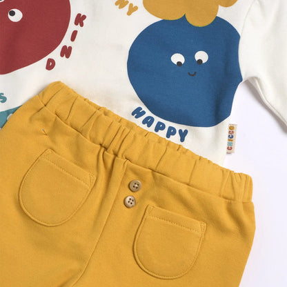 Infants White & Yellow Printed Sweatshirt with Long Trouser