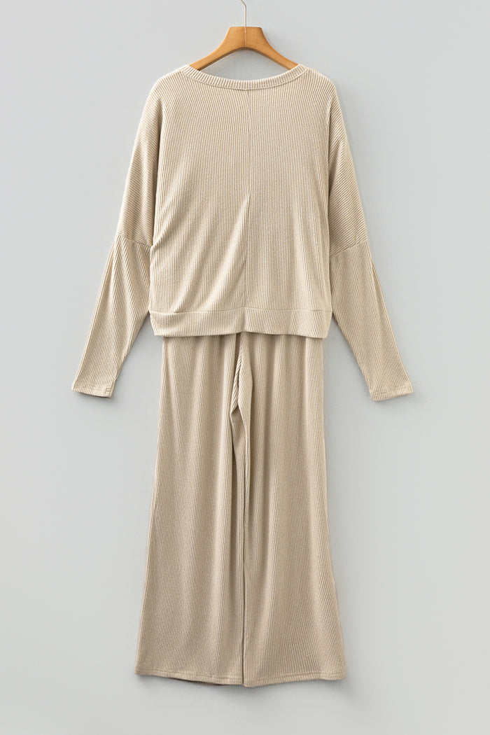 Jet Stream 3D Ribbed V Neck Pullover Drawstring Pants 2 Piece Lounge Set 🇺🇸