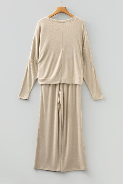 Jet Stream 3D Ribbed V Neck Pullover Drawstring Pants 2 Piece Lounge Set 🇺🇸