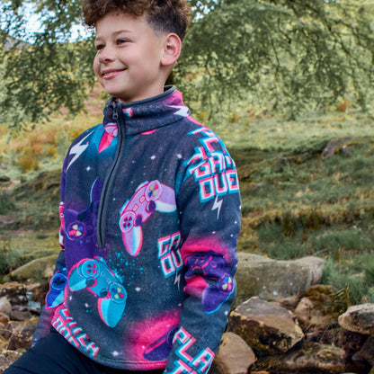 Kids Neon Gaming Print Half Zip Fleece - Purple 🇬🇧