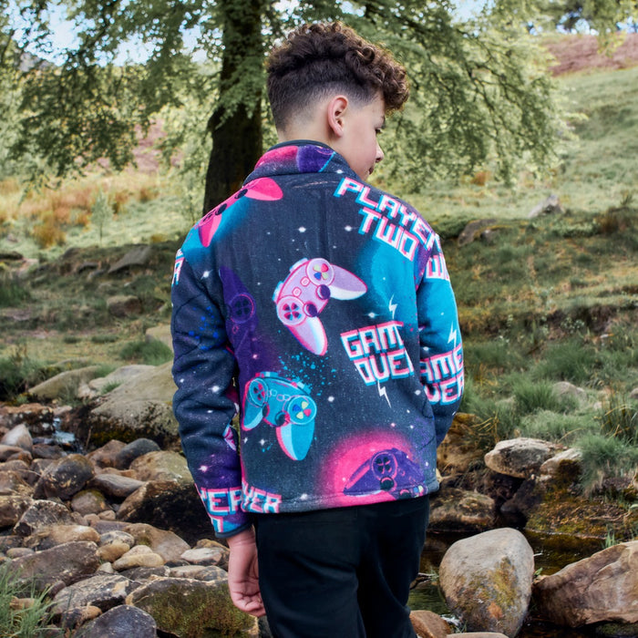 Kids Neon Gaming Print Half Zip Fleece - Purple 🇬🇧