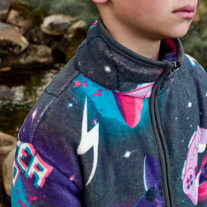 Kids Neon Gaming Print Half Zip Fleece - Purple 🇬🇧