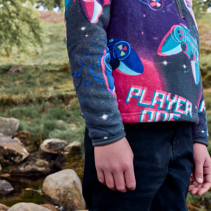 Kids Neon Gaming Print Half Zip Fleece - Purple 🇬🇧