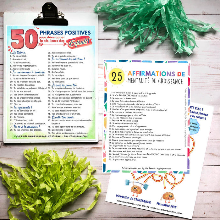 Kit PDF de fiches imprimables pour développer une mentalité de croissance (5-11 ans)
