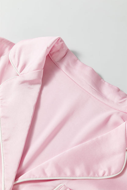 Light Pink Satin Knot Accent Shirt and Ruffled Pants Lounge Set 🇺🇸