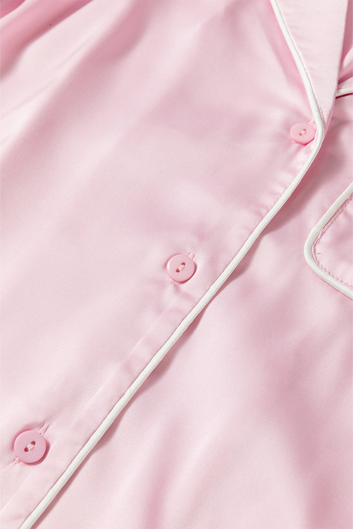 Light Pink Satin Knot Accent Shirt and Ruffled Pants Lounge Set 🇺🇸